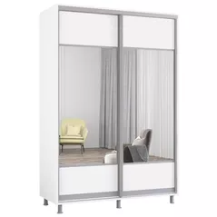 Шкаф Mobildor-Lux Aron-S uși glisante din PAL cu oglindă orizontal (160x60x240H cm) Alb Brilliant