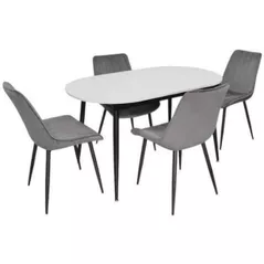 Комплект стол и стулья Evelin di Costacurta cтол DT-533R B + 4 стула YTC-080B Bluvel-14 (Dark grey)