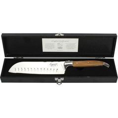 Set cuțite Laguiole Luxury Line Santoku Knife Olive Wood cu tocator lemn
