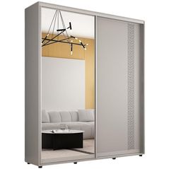 Dulap Mobildor-Lux Compact uși glisante Oglindă + PAL cu ornament grecesc (180x45x220H cm) Grey