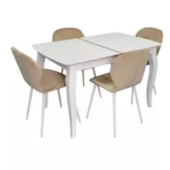 Комплект стол и стулья Evelin di Costacurta стол HV-29V White + 4 стула YTC-064Wh UF910-01 Light beige