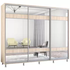 Шкаф Mobildor-Lux Aron uși glisante din PAL cu oglindă zebra (270x60x200H cm) Sonoma