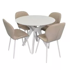 Комплект стол и стулья Evelin di Costacurta стол Raffles Round White + 4 стула YTC-064Wh Bjorn-24 Light beige