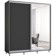 Шкаф Mobildor-Lux Раздвижные двери Aron-S из зеркала и ДСП (200x60x240 см) Антрацит