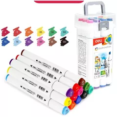 Set de creație Deli DLE70803-12 Set markere permanente, duble, 12 culori