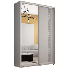 Dulap Mobildor-Lux Compact uși glisante Oglindă + PAL cu ornament grecesc (150x45x200H cm) Grey