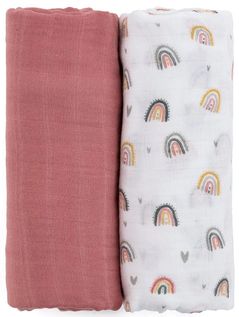 Accesoriu pentru înfășat Petite&Mars 417362 Set 2 paturele de muselina din bambus Misty Rose Rainbows, 120x120cm