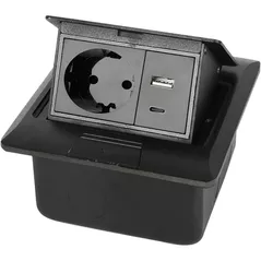 Розетка электрическая Helmet JX-S265 Desktop Socket, EU Plug, 1 Socket, 1 USB, 1 Type-C, Black