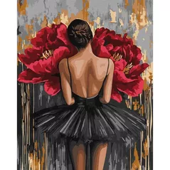 Картина по номерам Ideyka (KHO8664) Ballerina with red peonies with metallic 40х50