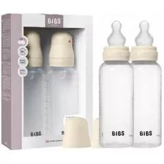 Поильник BIBS 51171216 Set 2 biberoane din plastic anticolici Ivory cu tetina din silicon 3+ luni, 270ml