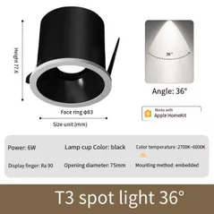 Corp de iluminat interior Aqara Downlight T3 6W , черный спот - 80 градусов (TDLO1LM)