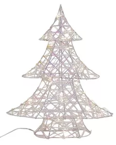 Новогодний декор Promstore 56534 Figurina luminoasa Brad, 20LED, 30cm, 2xAA, culoare perlata