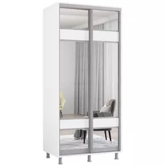 Dulap Mobildor-Lux Aron cu uși glisante cu oglindă zebra (100x60x240H cm) Alb Brilliant