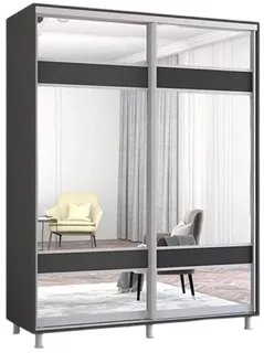 Шкаф Mobildor-Lux Aron-P 1.0m-1.8m uși glisante din PAL cu oglindă zebra (150x60x200H cm) Anthracite