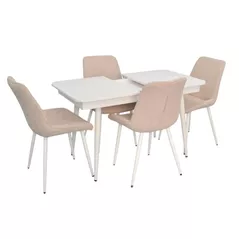 Set masă și scaune Evelin di Costacurta стол DT-431-1R Wh + 4 стула YTC-055Wh Light beige