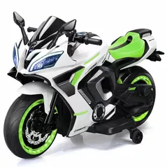 Mașină electrică pentru copii Richi (96300) Motocicleta verde pe acumulator pentru copii (3188)