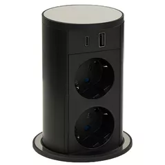 Розетка электрическая ASA Plastici 060.47F.00108 Versalift round version 2 sockets F + 1 USB 5V (A+C) Stainess steel