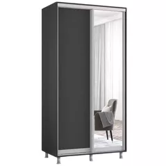 Dulap Mobildor-Lux Aron-P 1.0m-1.8m uși glisante din oglindă și PAL (110x60x230H cm) Anthracite