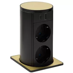 Розетка электрическая ASA Plastici 060.47F.00010 Versalift square version 2 sockets F + 1 USB 5V (A+C) Gold