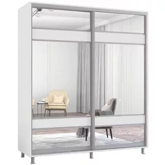 Dulap Mobildor-Lux Aron cu uși glisante cu oglindă zebra (200x60x210H cm) Alb Brilliant