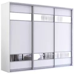 Dulap Mobildor-Lux Fox uși glisante din PAL cu elemente din oglindă (240x60x210H cm) Alb