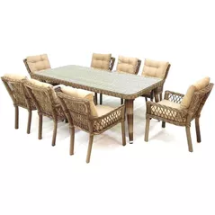 Mobilier pentru grădină SunYard Set Polo, 043 bej, 8 fotolii (perne bej)
