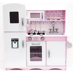 Bucătărie și veselă de jucărie Richi (63277) Bucatarie din lemn pentru fetite, cu sunete si lumini