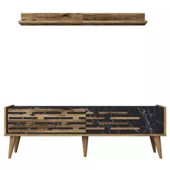 Comodă TV Trendy Valensiya 140, Nuc, Negru, Marmura