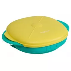 Посуда для кормления U-Grow UG-239YE Farfurie din silicon cu ventuza si capac, galben-verde