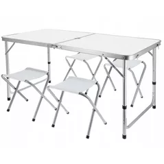 Mobilier pentru camping Jumi OM-258891 Masa de camping pliabila + 4 taburete, Alb