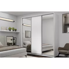 Шкаф Nex Home Dulap cu uși glisante, 240x60x240cm, 2xOglinda + 1xPAL, Alb