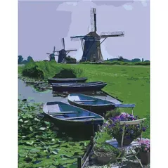 Картина по номерам Strateg 58019 Barci pe fundalul morilor de vant 40x50cm