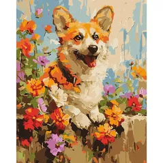 Картина по номерам Ideyka (KHO6616) A corgi in flowers, 30х40