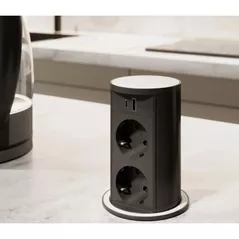 Priză electrică ASA Plastici 060.47F.00116 Versalift round version 2 sockets F + 1 USB 5V (A+C) + wireless White methacrylate