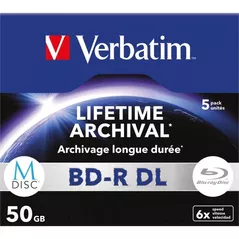 Диск оптический Verbatim VER_43846 M-Disk BD-R DL Lifetime Archival 50GB 6X, 5 Pack Jewel Case