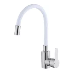 Смеситель кухонный Hydro S Aquafix 404 din inox cu pipa flexibilă, albă (0400316)