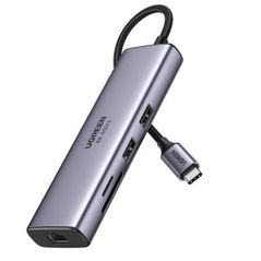 Переходник для IT Ugreen 60515 / HUB 7in1 Type-C 3.0 to HDMI 4K 60Hz + 2*USB-A 3.0 + RJ45 1Gbps + SD/TF + Type-C 3.0 PD Converter 95W CM512, Grey