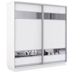 Шкаф Mobildor-Lux Fox uși glisante din PAL cu elemente din oglindă (190x60x240H cm) Alb