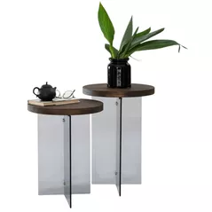 Măsuţă cafea Trendy Serenity 2, Nuc, Gri inchis, set