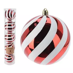 Новогодний декор Promstore 32941 Set globuri 5x100mm Stripes, rosu si alb, in tub