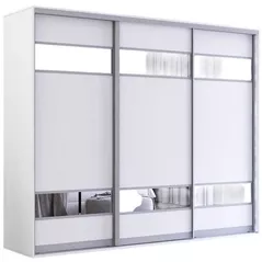 Dulap Mobildor-Lux Fox uși glisante din PAL cu elemente din oglindă (240x60x200H cm) Alb