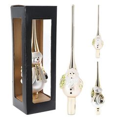 Decor de Crăciun și Anul Nou Promstore 54201 Virf de brad 25cm din sticla Mos Craciun/Om de zapada, auriu (în sort.)