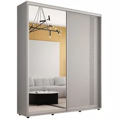 Dulap Mobildor-Lux Compact uși glisante Oglindă + PAL cu ornament grecesc (190x45x210H cm) Grey