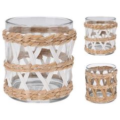 Свеча Holland 32390 Подсвечник стеклянный с ивовой оплеткой D9x10cm