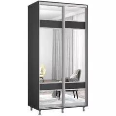 Dulap Mobildor-Lux Aron-P 1.0m-1.8m uși glisante din PAL cu oglindă zebra (100x60x200H cm) Anthracite