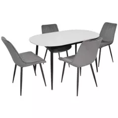 Комплект стол и стулья Evelin di Costacurta cтол DT-533R B + 4 стула YTC-055B Bluvel-14 (Dark grey)