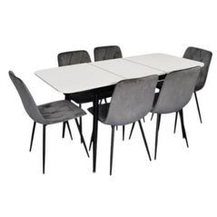 Комплект стол и стулья Evelin di Costacurta стол DT-531R B + 6 стульев YTC-080B Blu-14 (Dark grey)