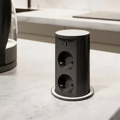 Priză electrică ASA Plastici 060.47F.00114 Versalift round version 2 sockets F + 1 USB 5V (A+C) White methacryate