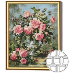 Tablou pe numere Art Gallery QB205136 Mozaic cu diamante patrate 40x50cm Trandafiri roz in vaza