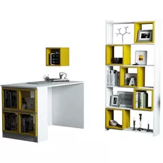 Офисный стол Trendy Cutie, alb, galben, cu raft